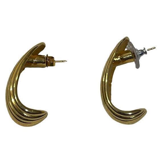 VTG PEP Gold Tone Wave Earrings Post 1.5 Inch - Picture 3 of 7